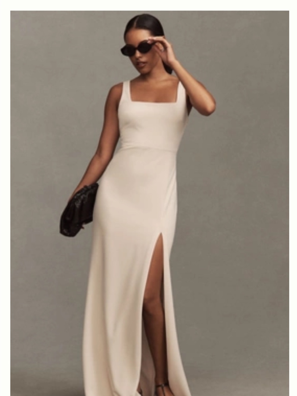BHLDN Blake Square-Neck Stretch Crepe Maxi Dress with High Side Slit